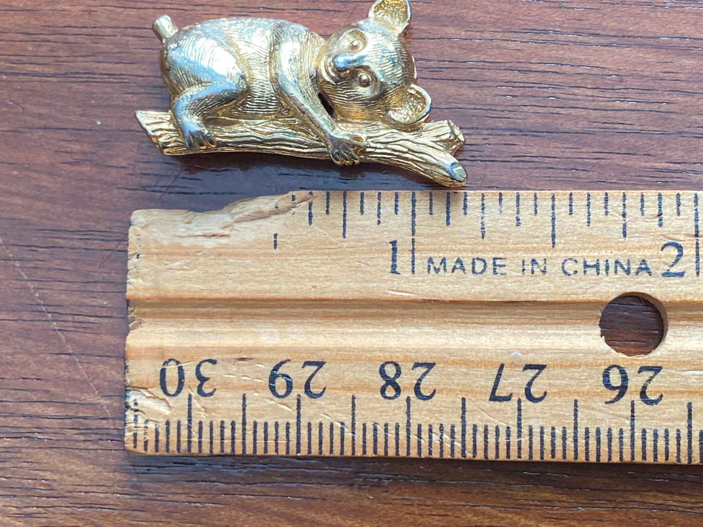 Vintage Gold Tone Koala in Tree Brooch Pin - Signed SC