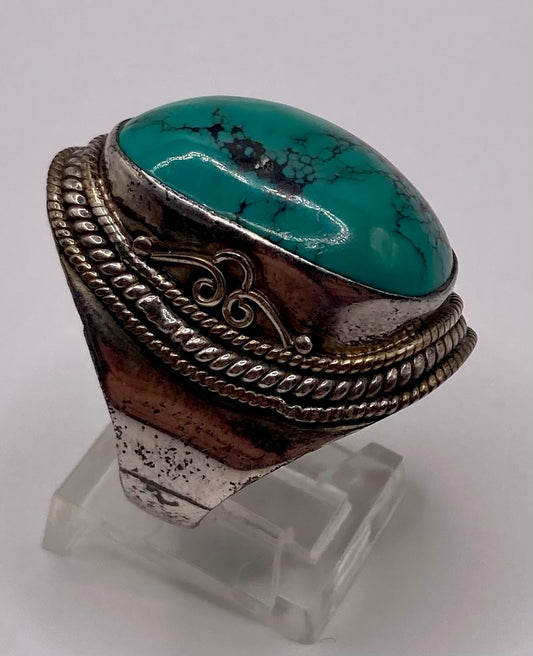 Sterling Silver 925 Large Turquoise Cabochon Ring Sz 8.5