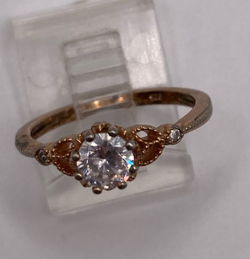 Sterling Silver 925 Gold Plate CZ Ring Sz 6