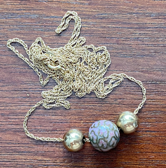 14k Yellow Gold Chain Necklace Cloisonne Bead Ball Bead Necklace