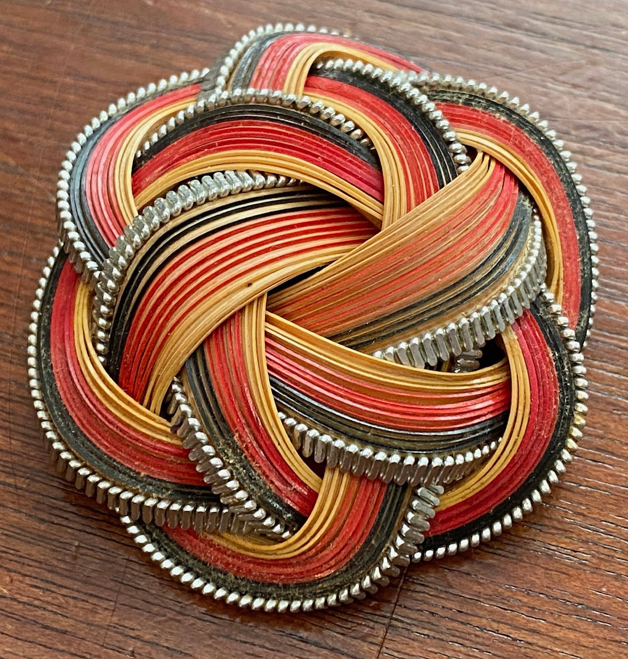 Artisan Red Strand Knot Woven Brooch Pin