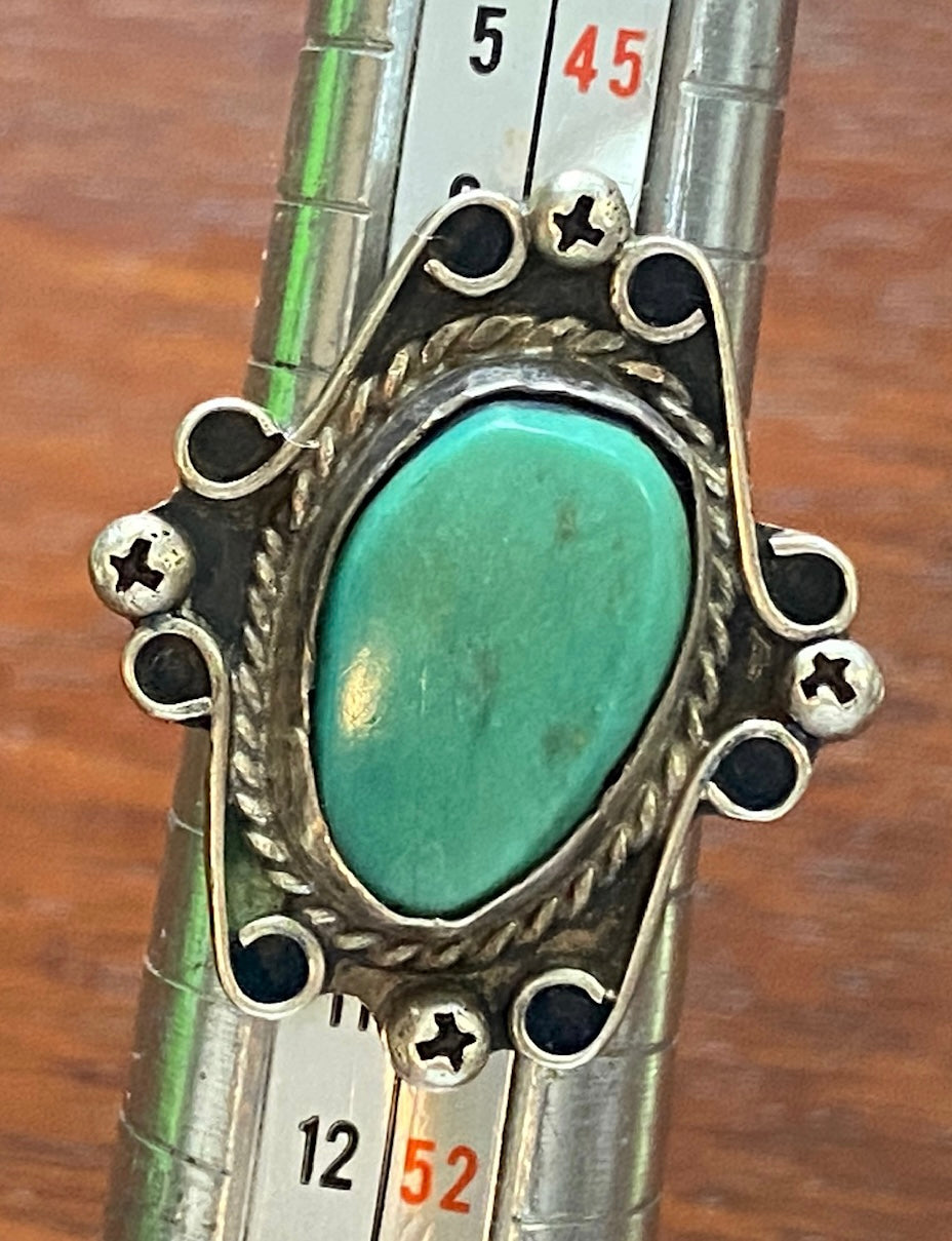 Sterling Silver 925 Green Teal Turquoise Ring Southwest Style Sz 4.5