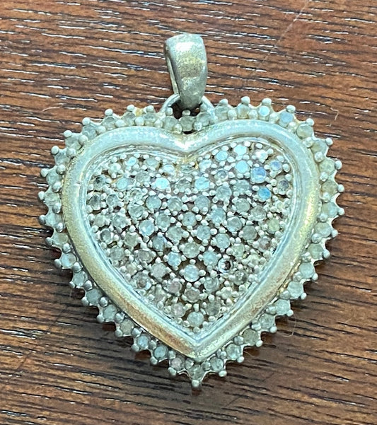 Gold Vermeil Sterling Silver Domed Heart Pave Necklace Pendant