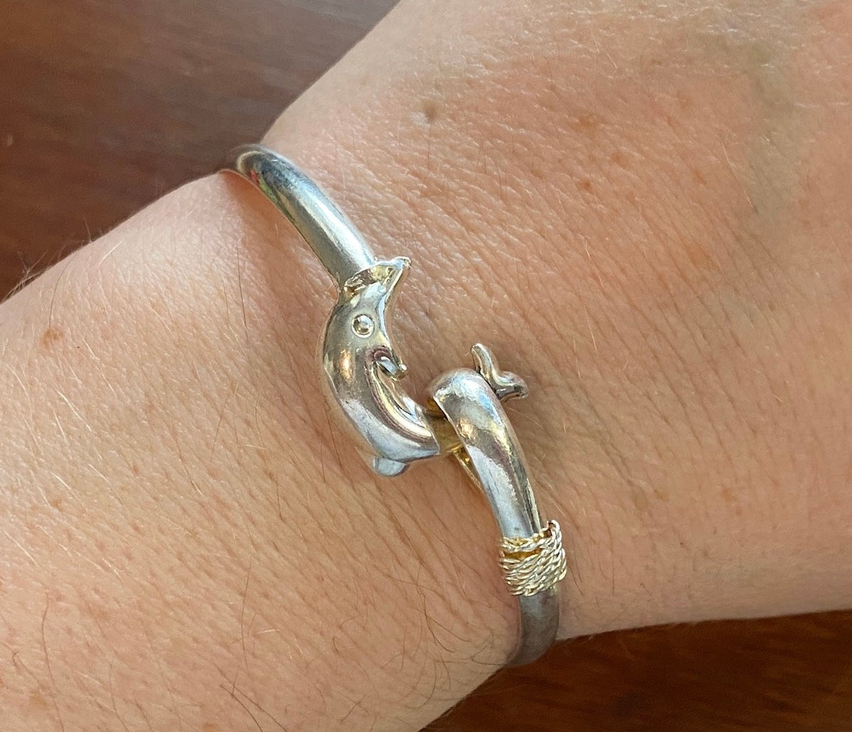 Sterling Silver 925 Dolphin Bangle Bracelet