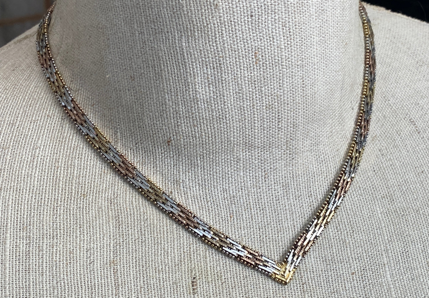 Triton Sterling Silver 925 V Necklace Basketweave