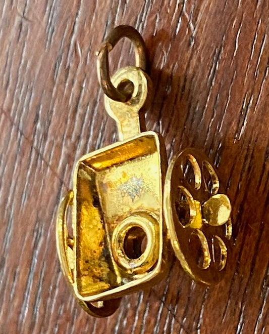 Gold Tone Wheelbarrow Cart Moving Wheels Charm