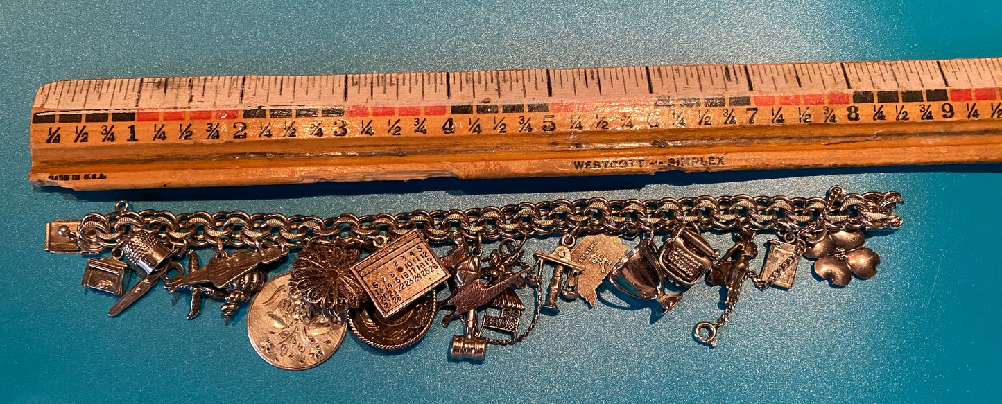 Vintage Sterling Silver 925 20 Charms Charm Bracelet