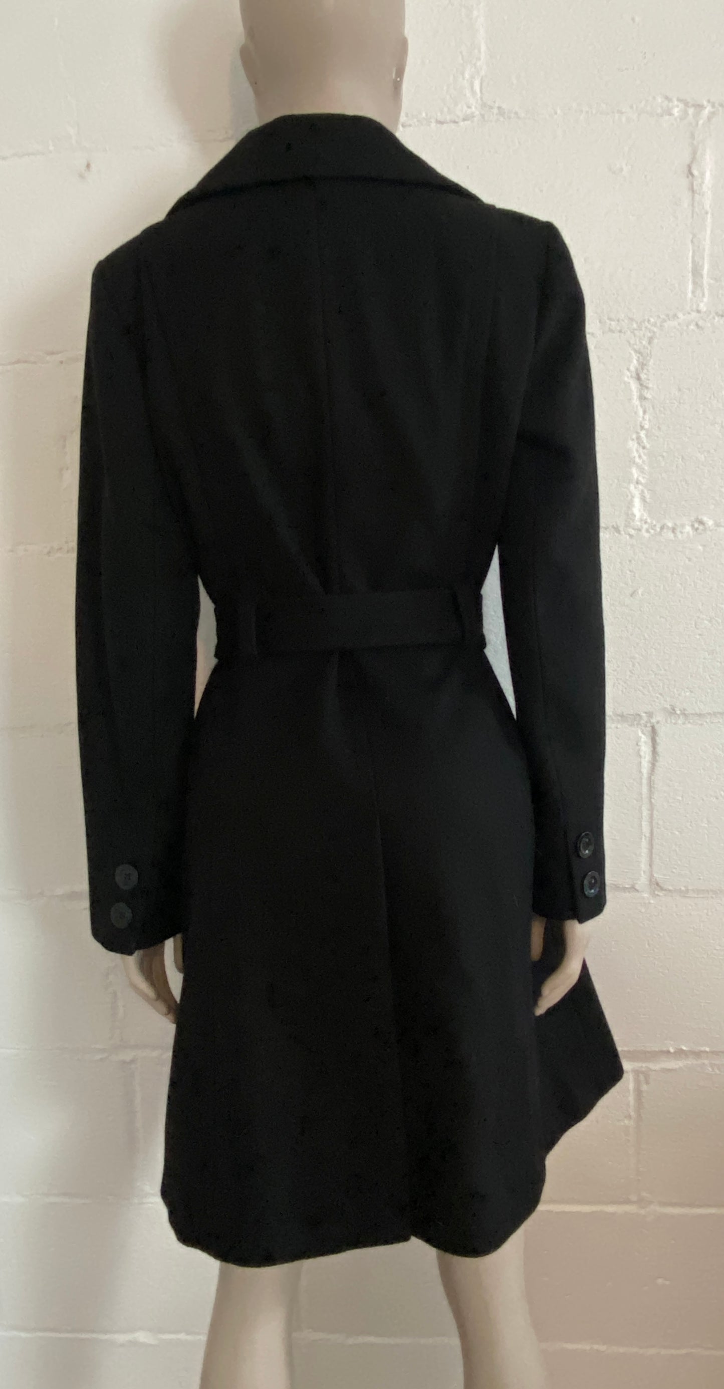 Black Anne Klein Belted Coat Sz M Wood Blend