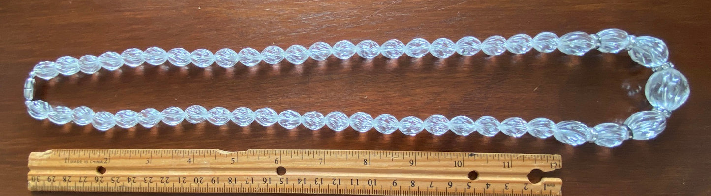 Vintage Clear Plastic Lucite Bead Necklace Silver Rhinestone Spacers
