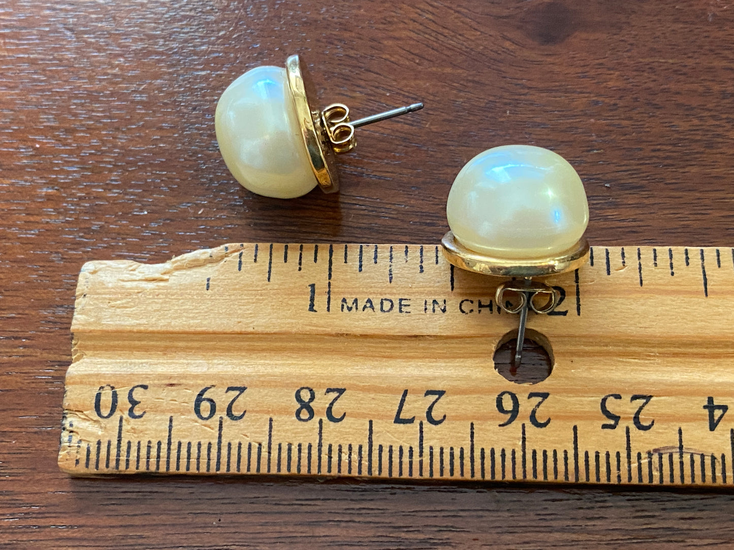 Vintage Pierced Gold Tone Faux Pearl Earrings Studs