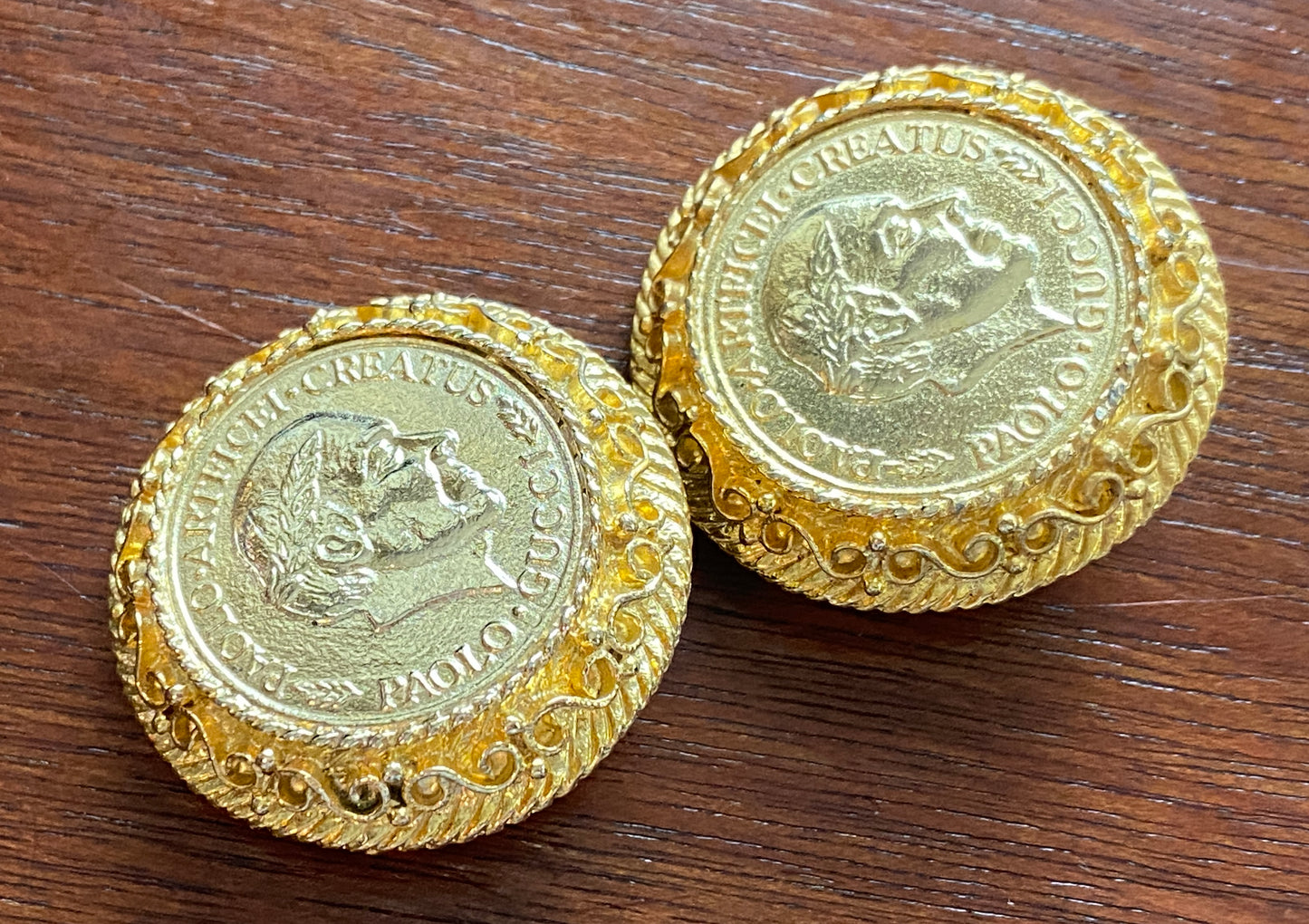 Vintage Paolo Gucci Coin Gold Plate Clip on Earrings