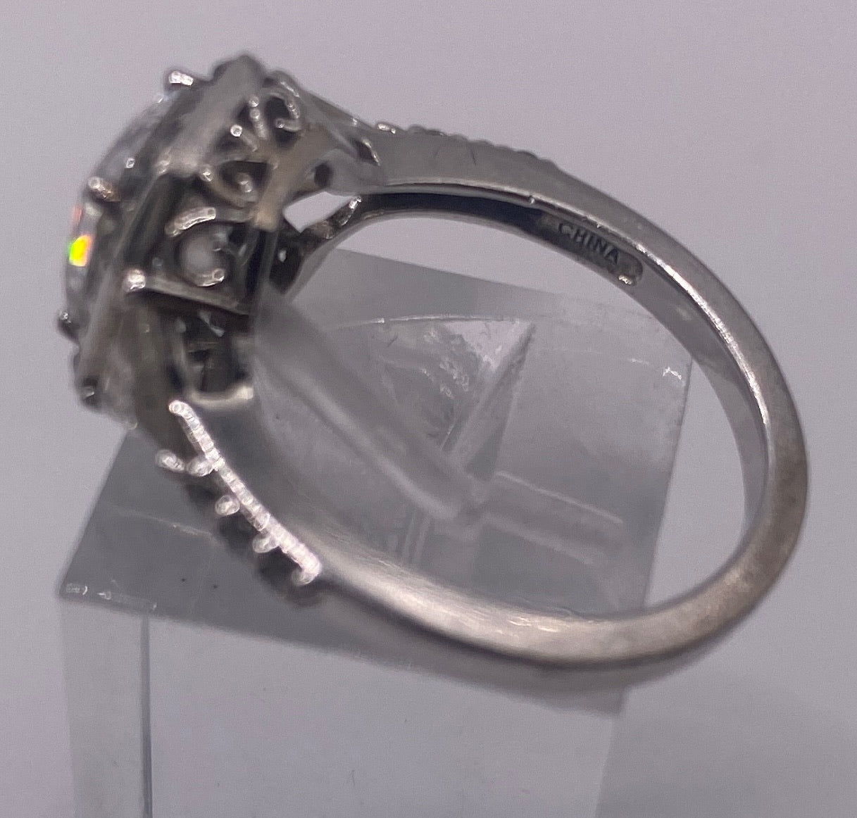Platinum Clad Sterling Silver 925 Black Spinel CZ Asscher Trillion Cut Ring