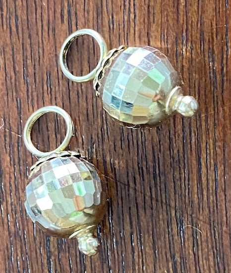 10k Yellow Gold Set of 2 Disco Ball Faceted Bead Charms Pendants