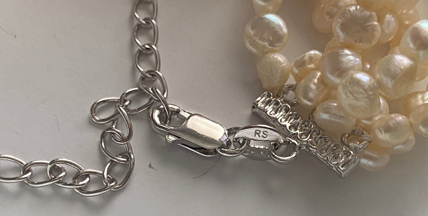 Ross-Simons Freshwater Pearl Multistrand Sterling Silver Collar Necklace w Box