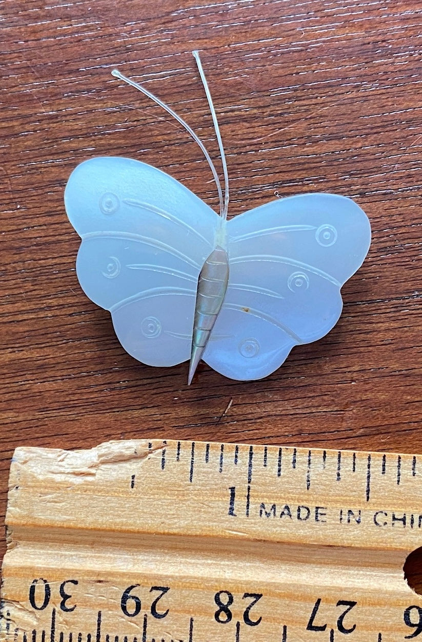 Vintage MOP Mother of Pearl Carved Butterfly Brooch Pin