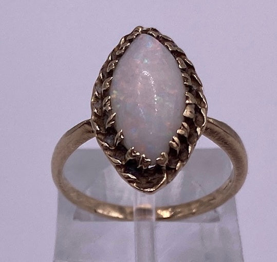 Vintage 10k Yellow Gold Navette Opal Ring Sz 5.25