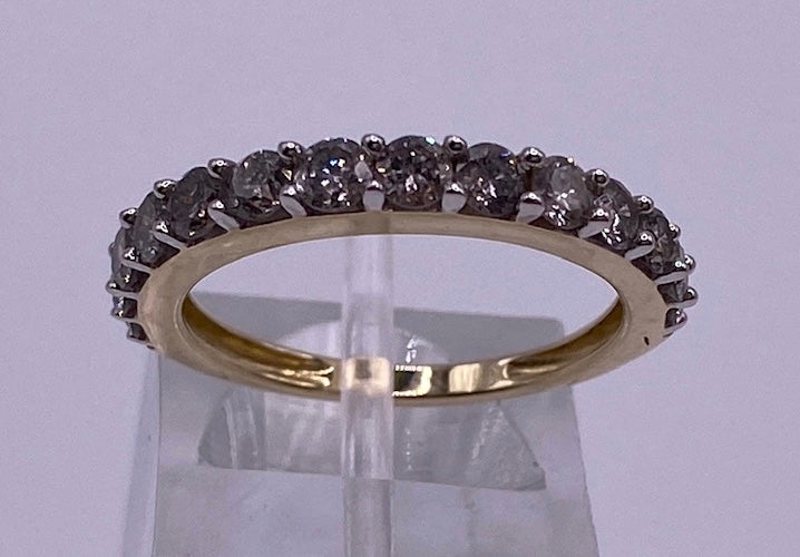 10k Yellow Gold .80tcw Prong Set Round Diamond Band Ring Sz 5.25