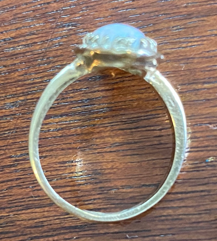 Vintage 10k Yellow Gold Navette Opal Ring Sz 5.25