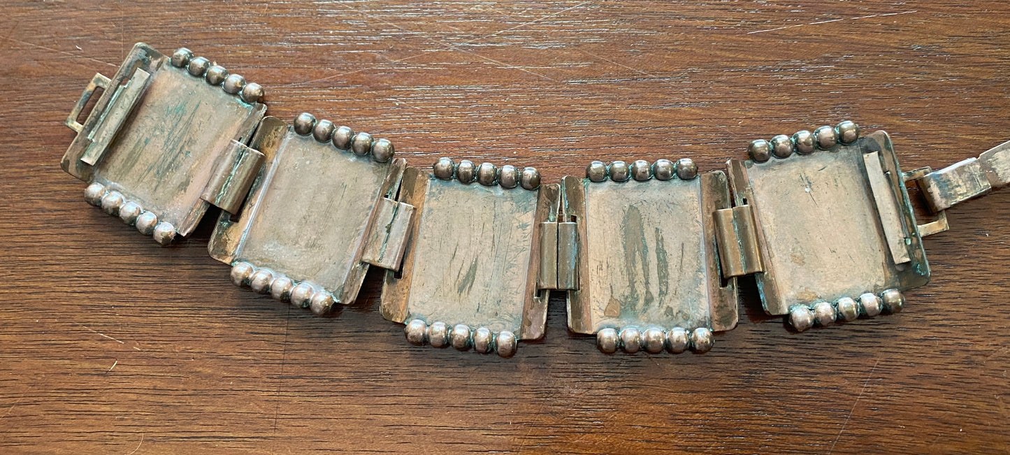 Vintage Copper Wide Panel Music Bracelet Unsigned Renoir Treble Clef