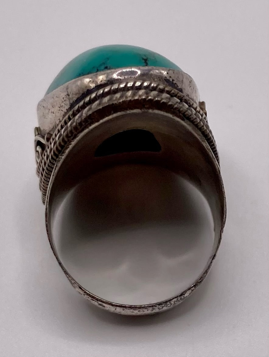 Sterling Silver 925 Large Turquoise Cabochon Ring Sz 8.5