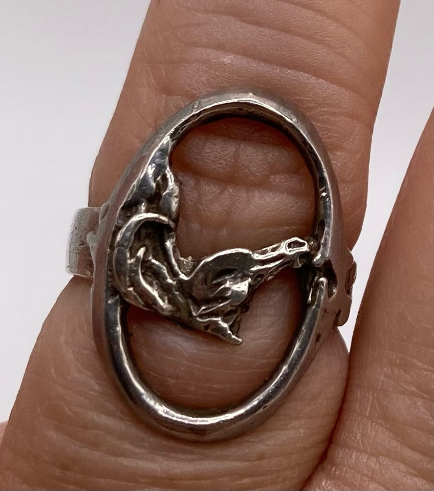 Vintage Silver Tone Horse Cut Out Silhouette Ring Sz 7