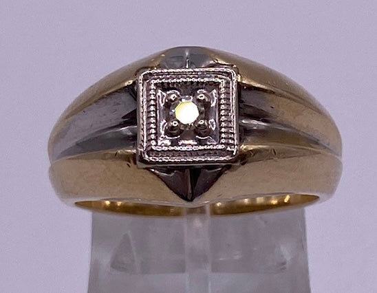 Vintage Mens 14k White Yellow Gold Diamond Ring Sz 8.5