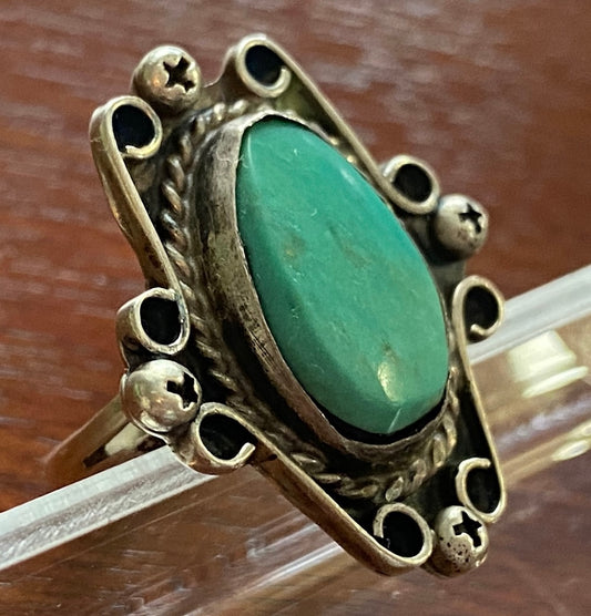 Sterling Silver 925 Green Teal Turquoise Ring Southwest Style Sz 4.5