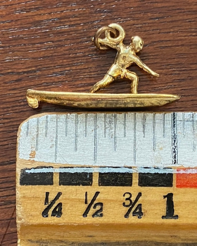 Retro Style Gold Tone Surfing Surfboard Surfer Charm