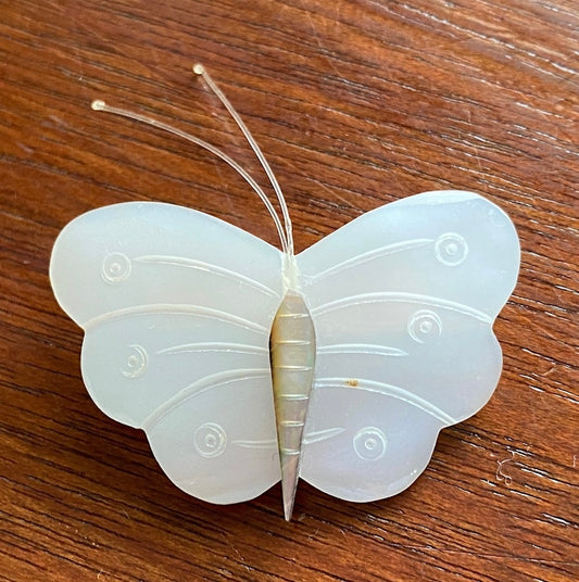 Vintage MOP Mother of Pearl Carved Butterfly Brooch Pin