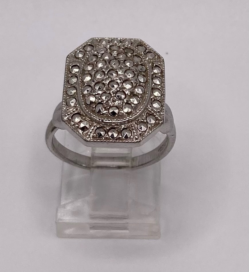 Sterling Silver 925 Marcasite Art Deco Style Domed Ring Sz 6.5 Theda