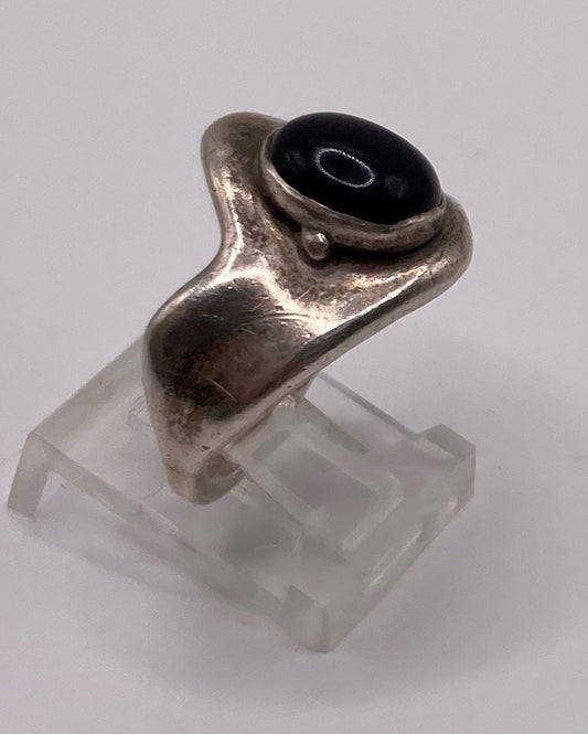 Sterling Silver 925 Black Onyx Cabochon Ring Sz 7.75