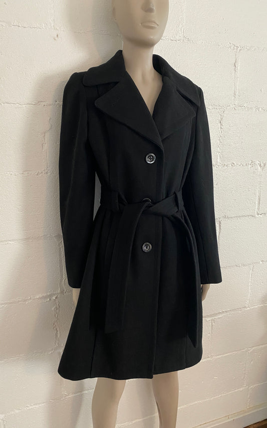 Black Anne Klein Belted Coat Sz M Wood Blend