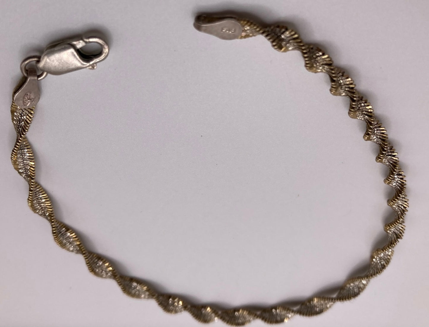 Sterling Silver 925 Twist Chain Bracelet Signed FAS 8" Long