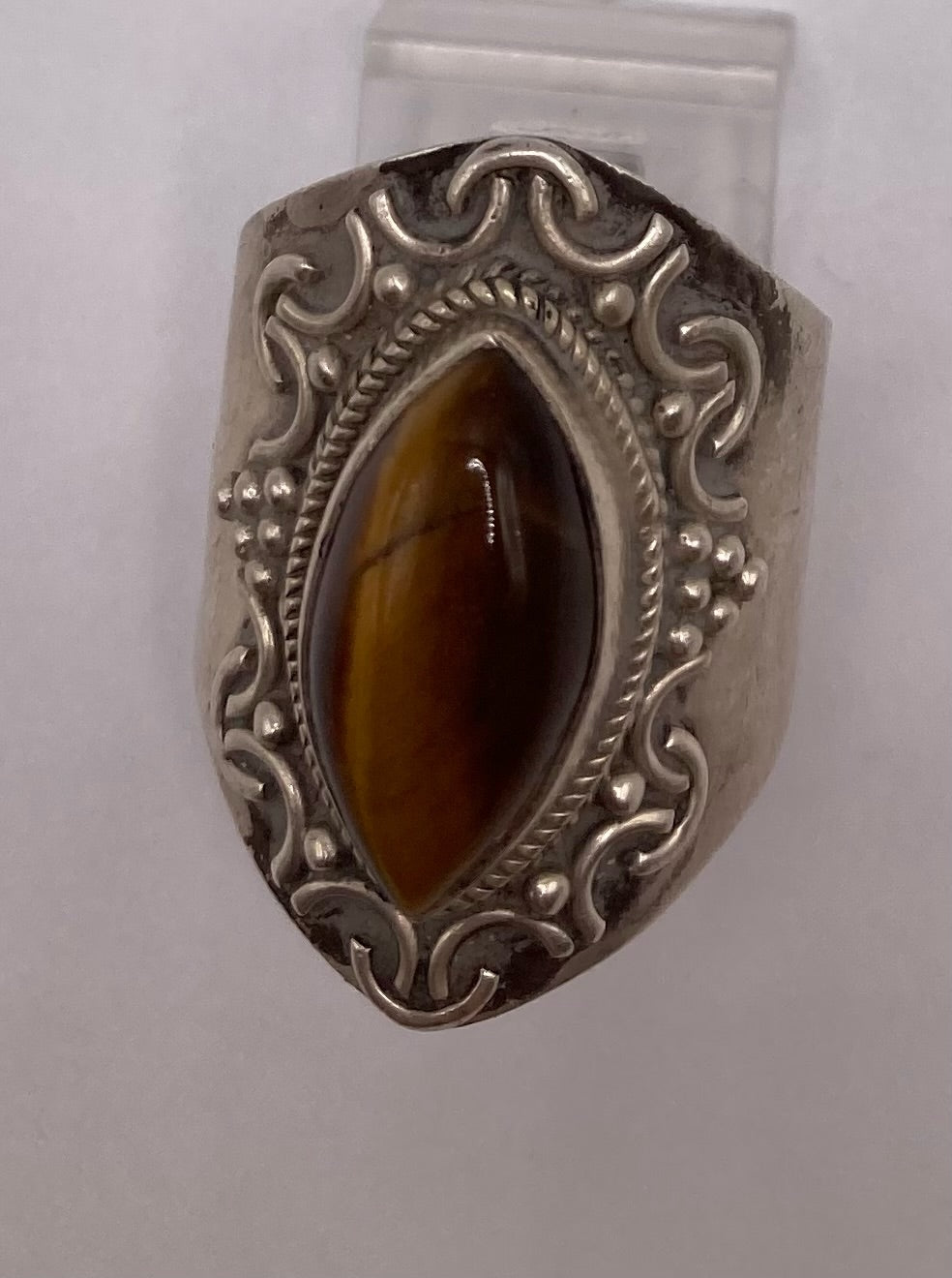 Sterling Silver 925 Tigers Eye Wide Band Ring Sz 8.75