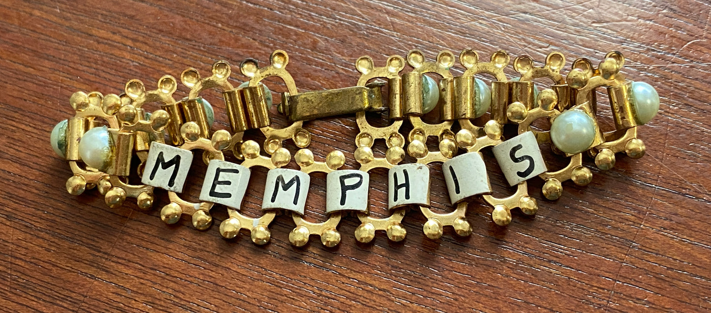 Vintage Souvenir Gold Tone Painted MEMPHIS Tennessee Bracelet