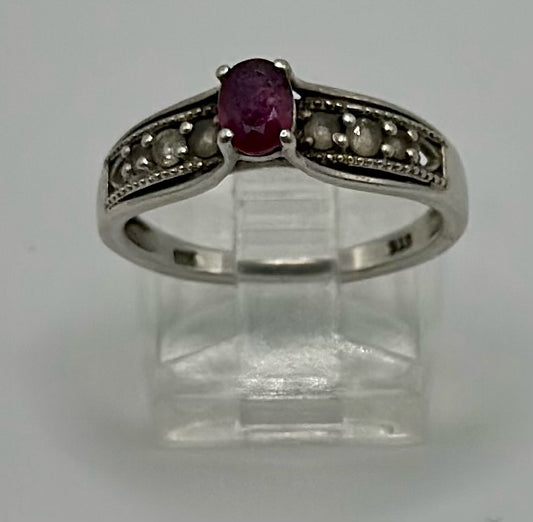 Sterling Silver 925 CZ Oval Ruby Ring Sz 8