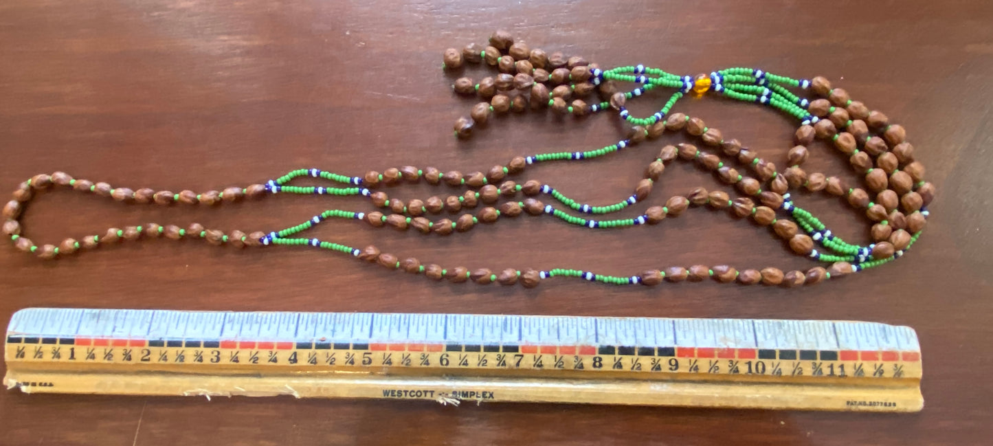 Tribal Style Seed Bead Wood Tassel Necklace Y Drop