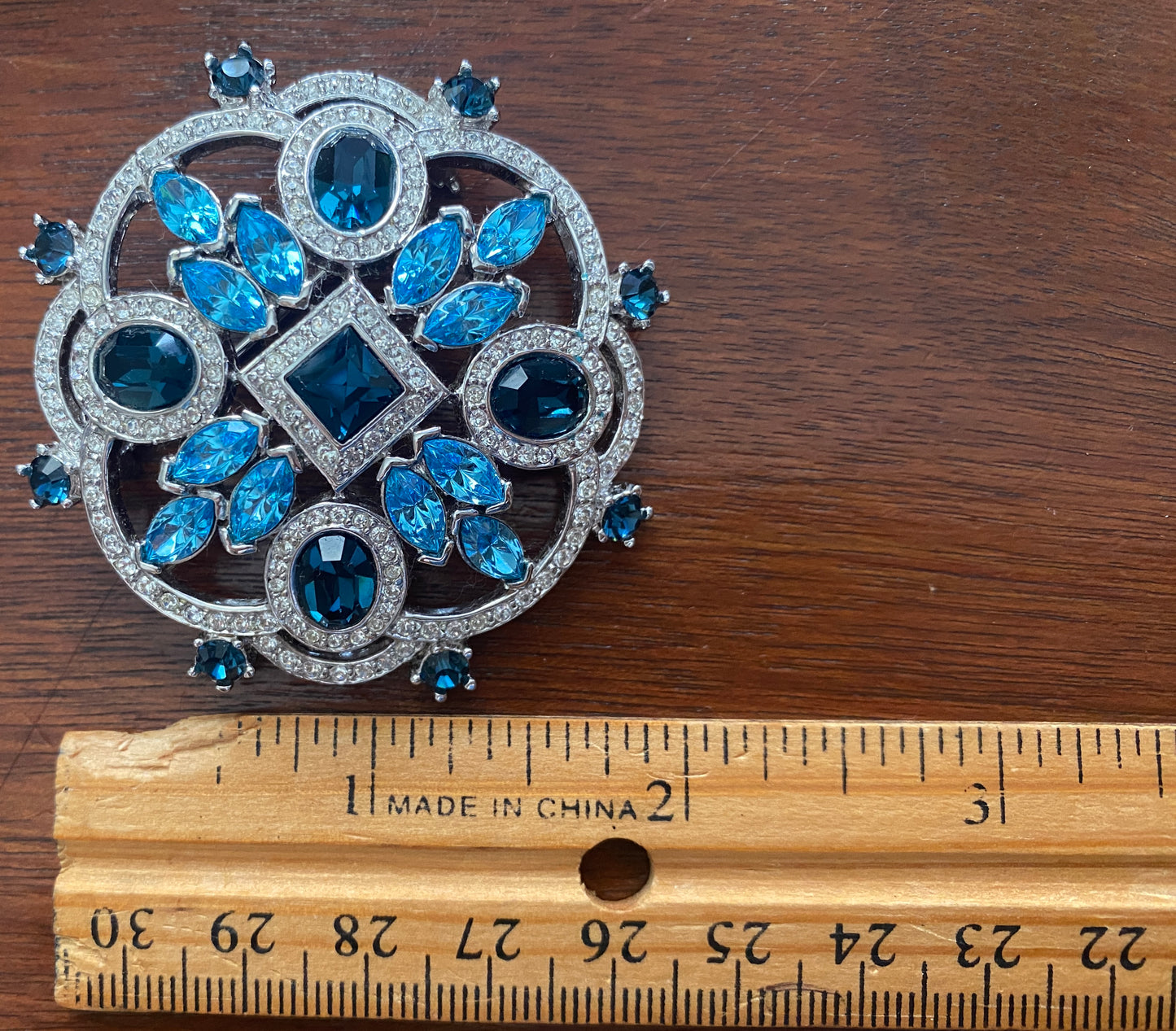 Silver Tone Blue Clear Marquise Rhinestone Nancy Nelson Brooch Pin