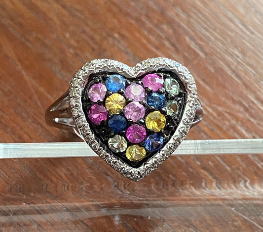 Sterling Silver 925 Diamond Halo Semi Precious Pave Stone Heart Ring Sz 10