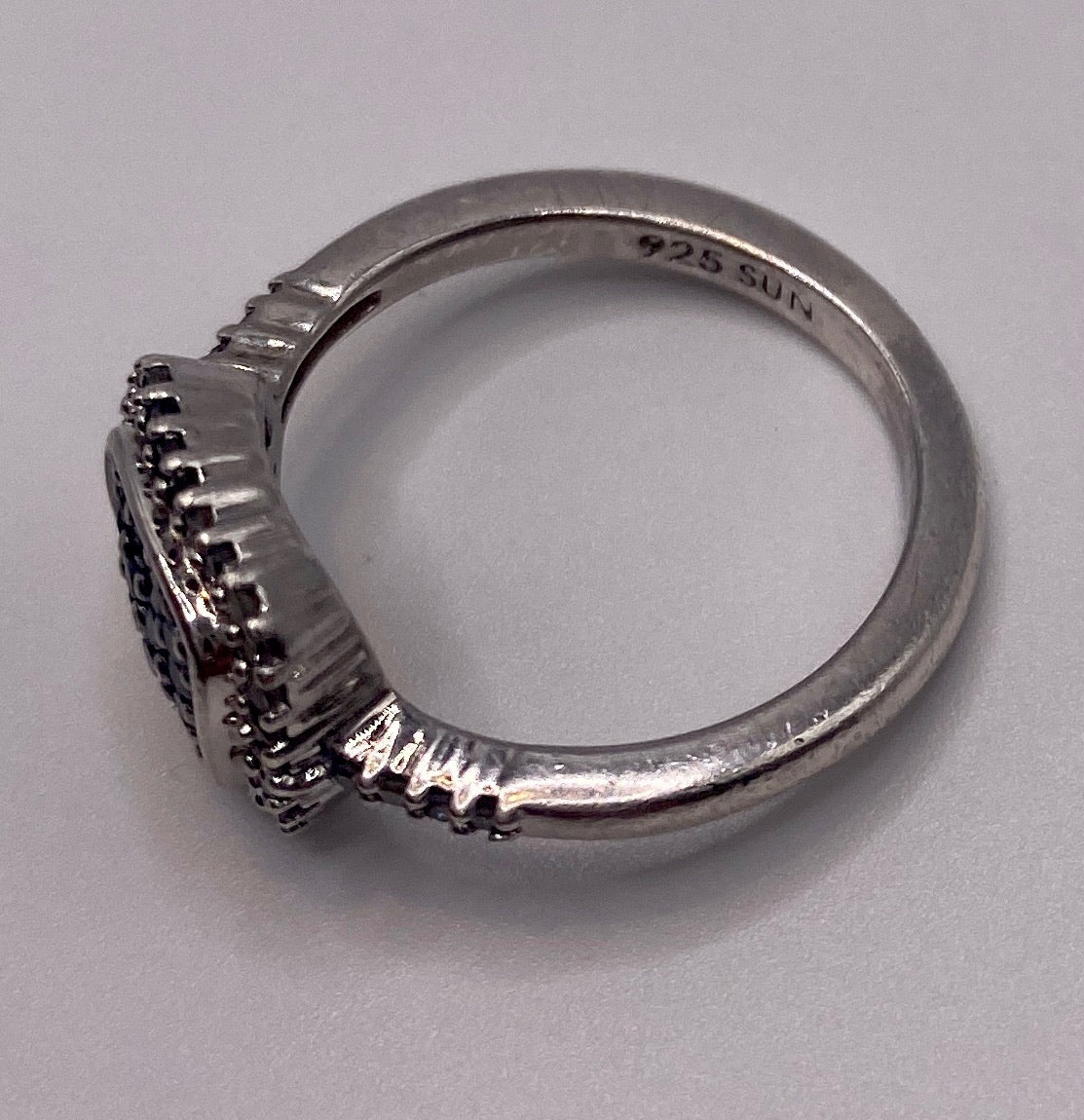 Sterling Silver 925 Black Diamond Pave Halo Ring Sz 6.5