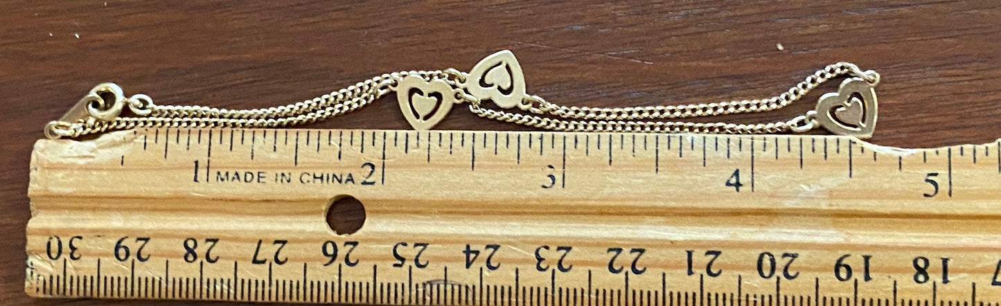 Vintage Avon Gold Tone Heart Ankle Bracelet 9.5" Long