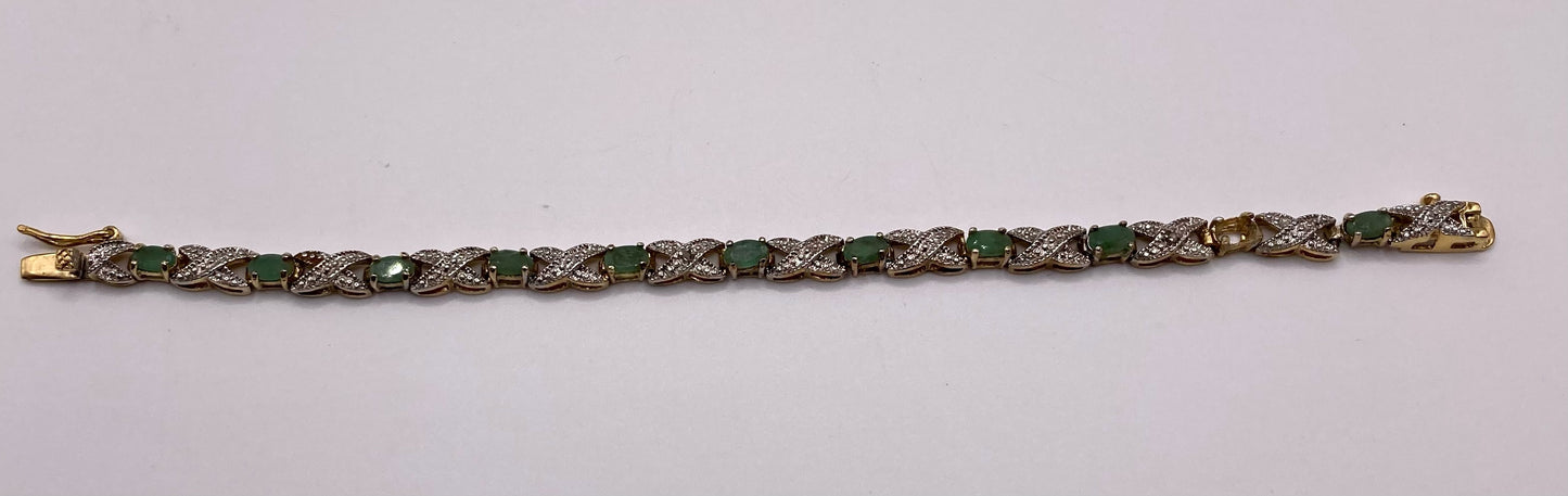 Sterling Silver 925 Gold Wash Peridot Diamond Tennis Bracelet Signed DBJ