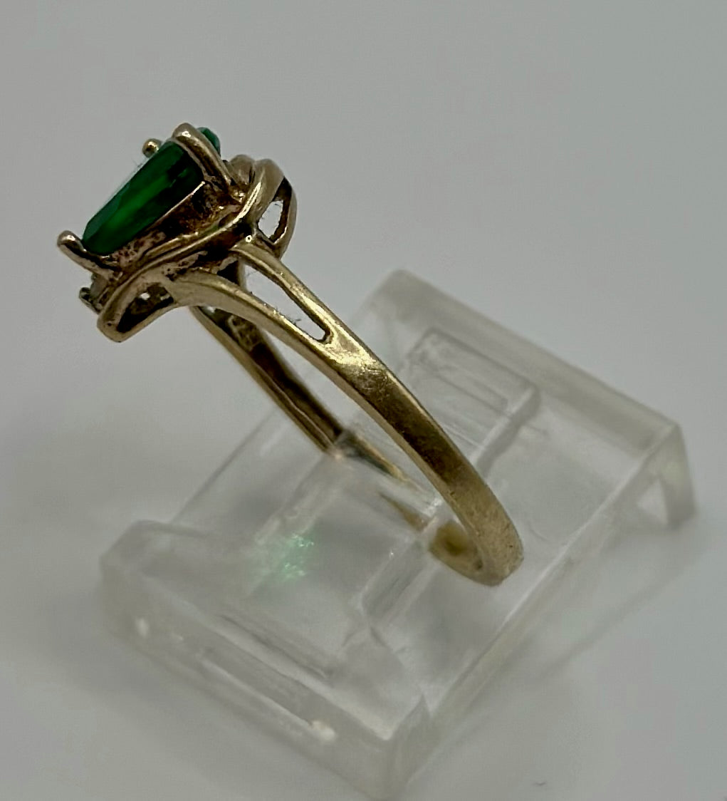 Gold Vermeil Sterling Silver 925 Green Heart Shaped CZ Ring Sz 6.75