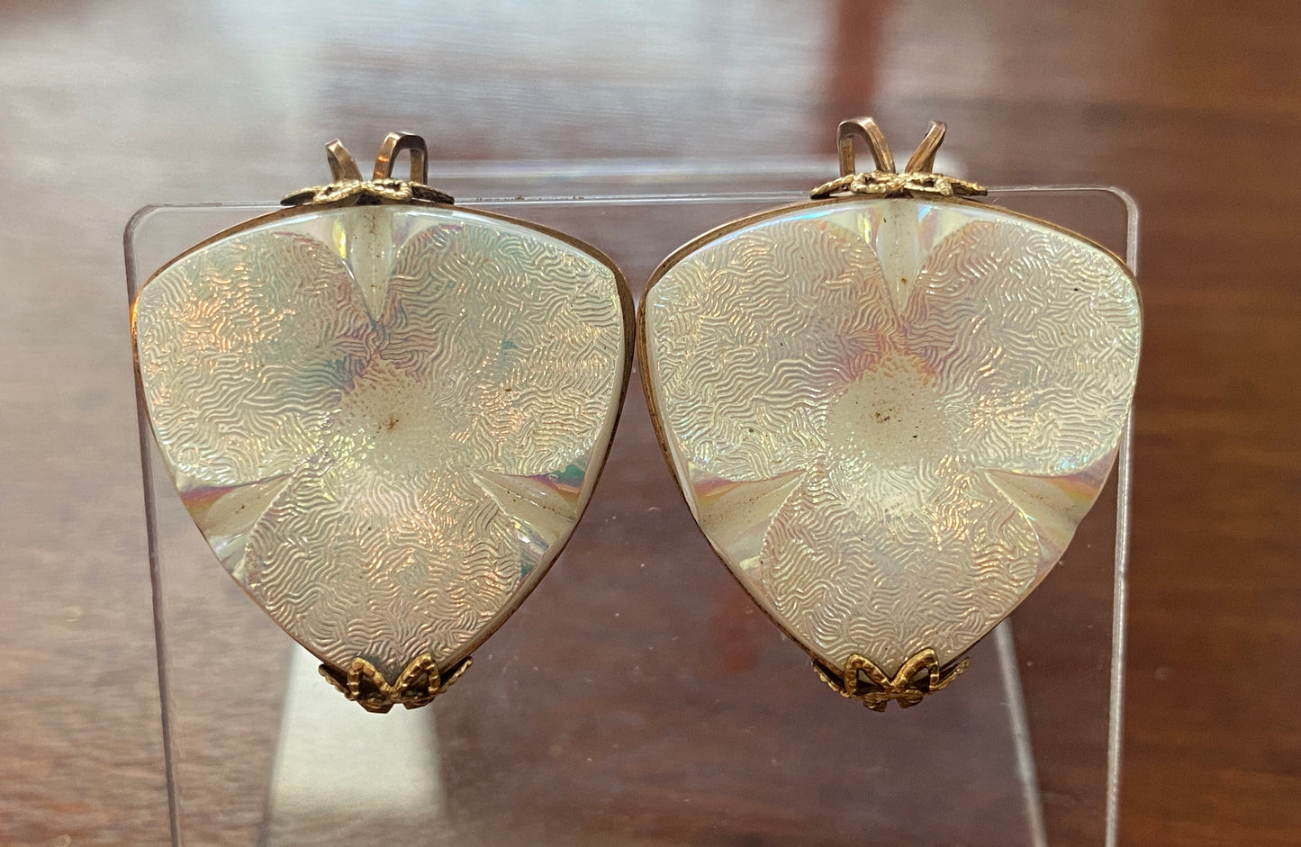 Vintage Iridescent Gold Tone Slide Earrings Shoe Clips