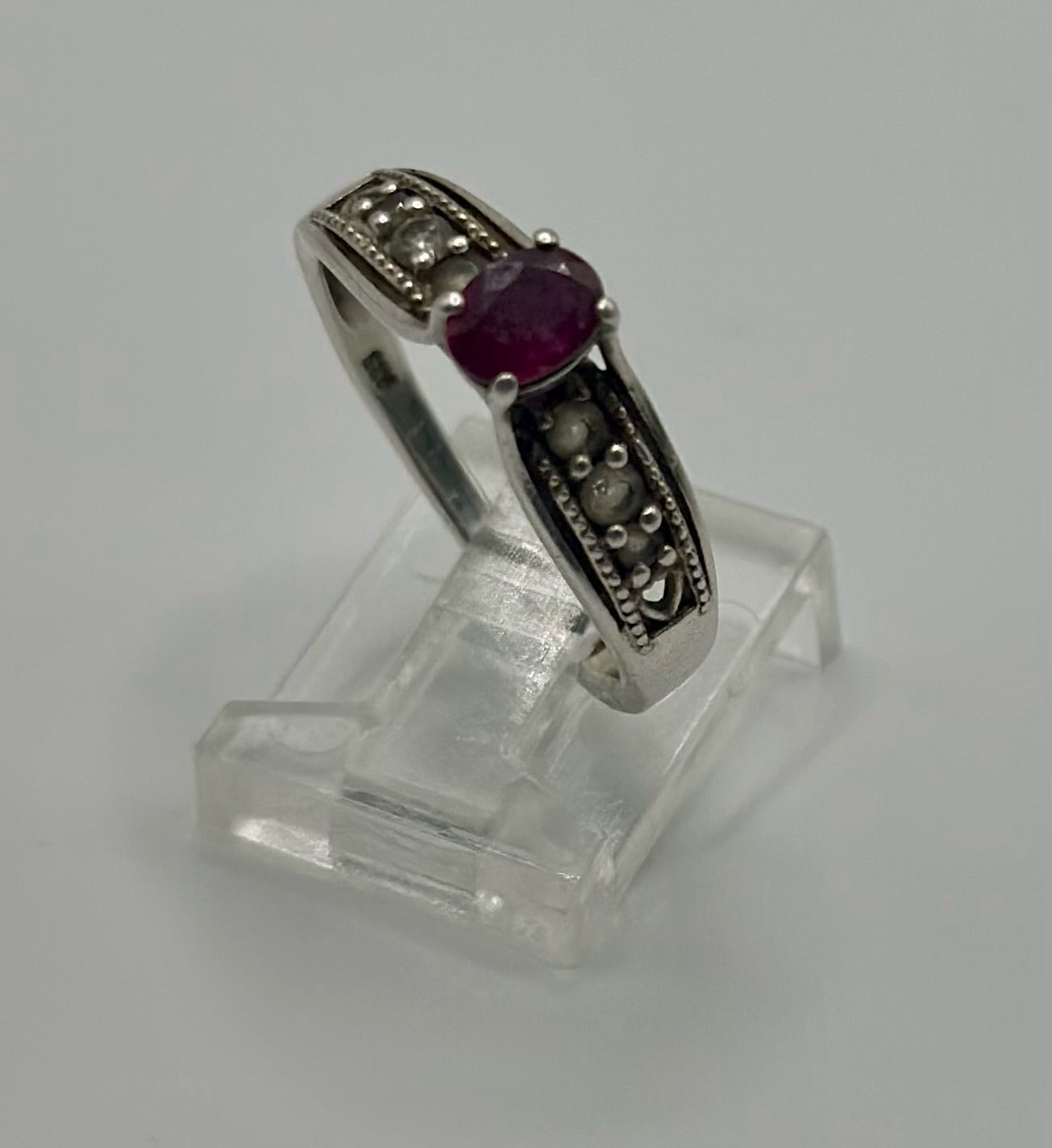 Sterling Silver 925 CZ Oval Ruby Ring Sz 8