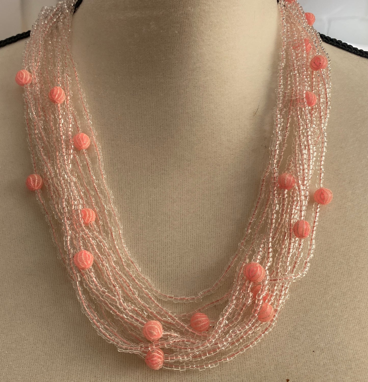 Vintage Made in Japan Pink Bead Multistrand Necklace