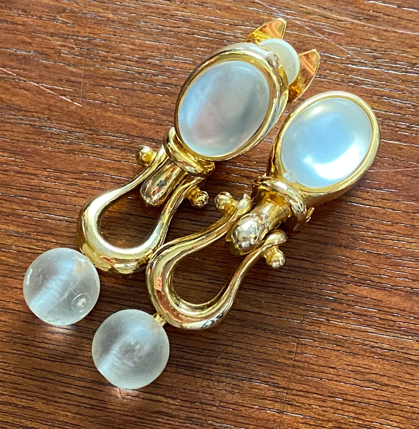 Vintage 80's PAOLO GUCCI Moonstone Gold Tone Door Knocker Clip on Earrings