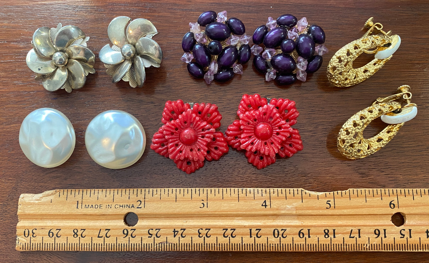 Vintage 80's Clip on Earrings Lot Carved Cluster Pearl Doorknocker