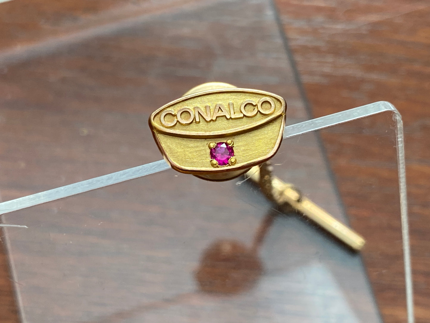 Vintage 10k Yellow Gold Conalco Ruby Advertising Employee Lapel Pin