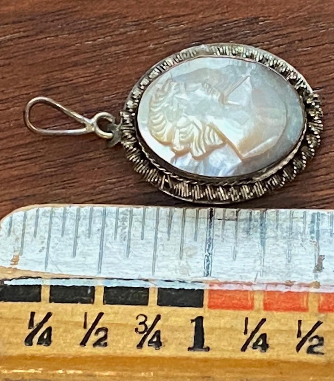 Vintage Antique Abalone Cameo Necklace Pendant